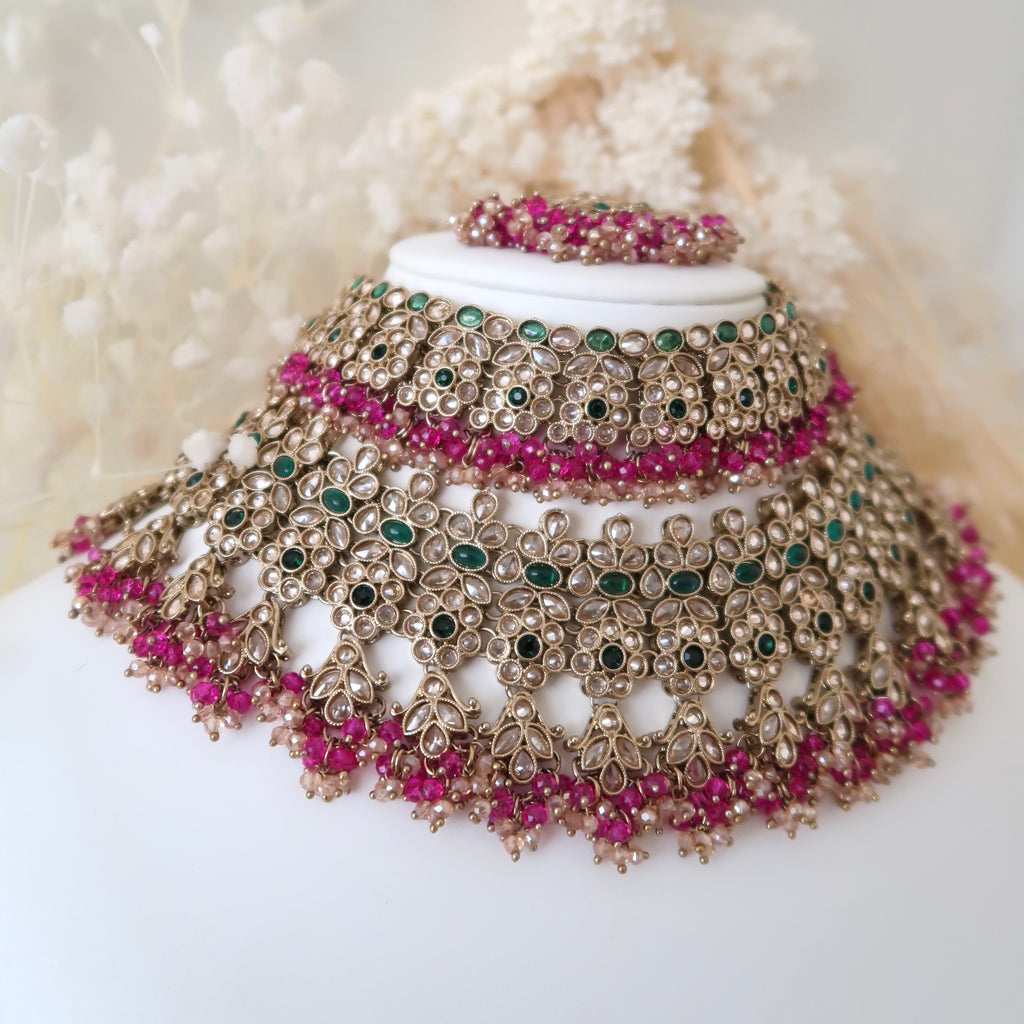 Komal Bridal Set (Emerald/Hot Pink)