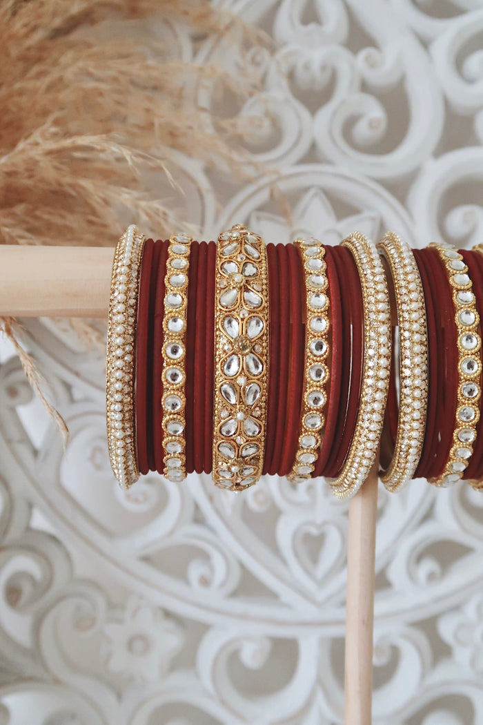 Kundan Bangle Set (Maroon)