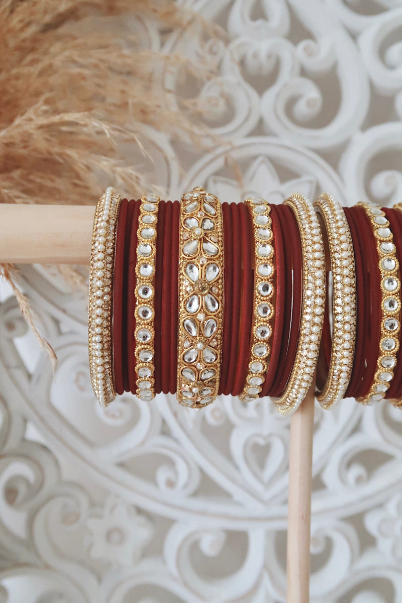 Kundan Bangle Set (Maroon)