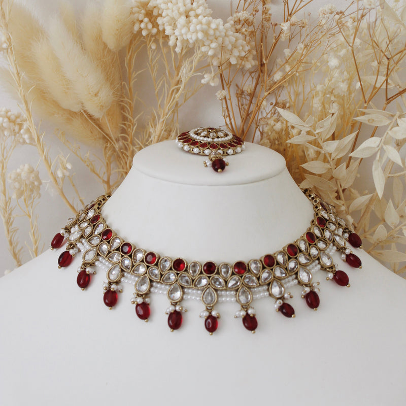 Aarna Necklace Set (Ruby Red)