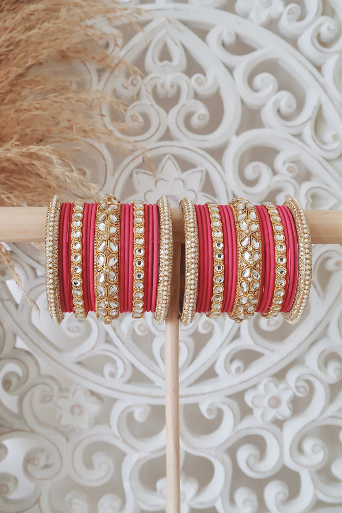 Kundan Bangle Set (Fuchsia)