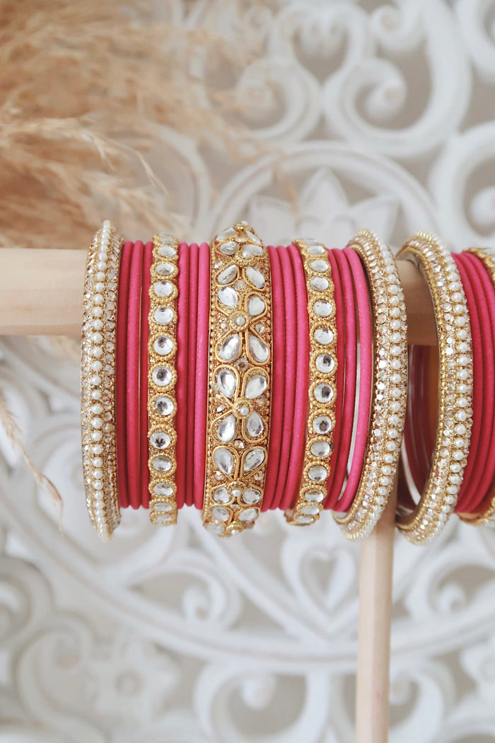 Kundan Bangle Set (Fuchsia)