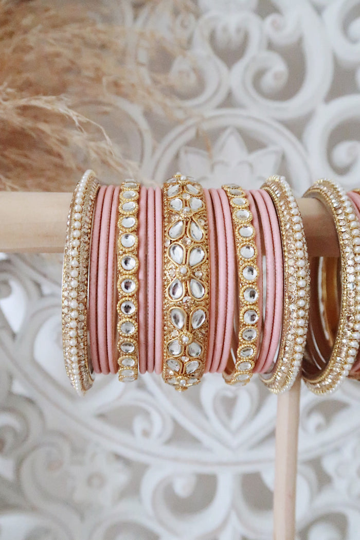 Kundan Bangle Set (Peach)