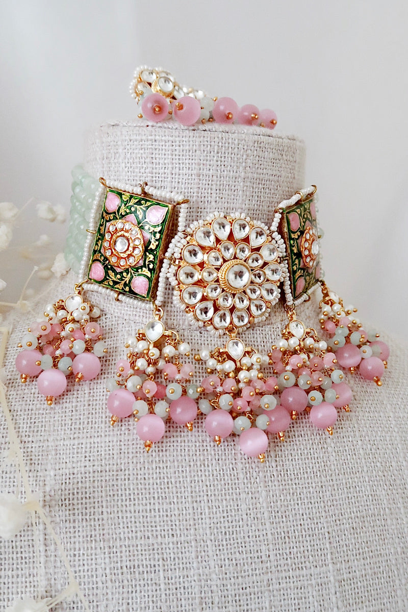 Suhani Kundan Set (Pink/Mint)