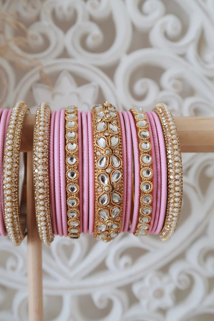Kundan Bangle Set (Pink)