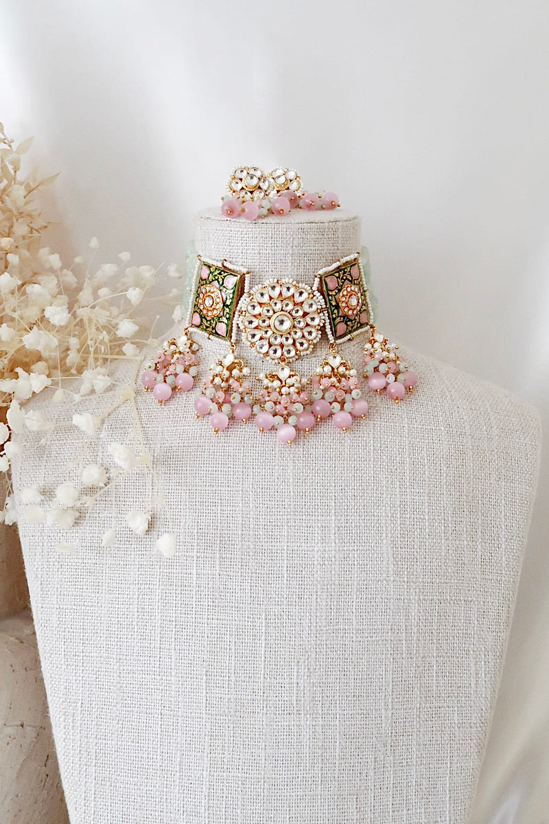 Suhani Kundan Set (Pink/Mint)