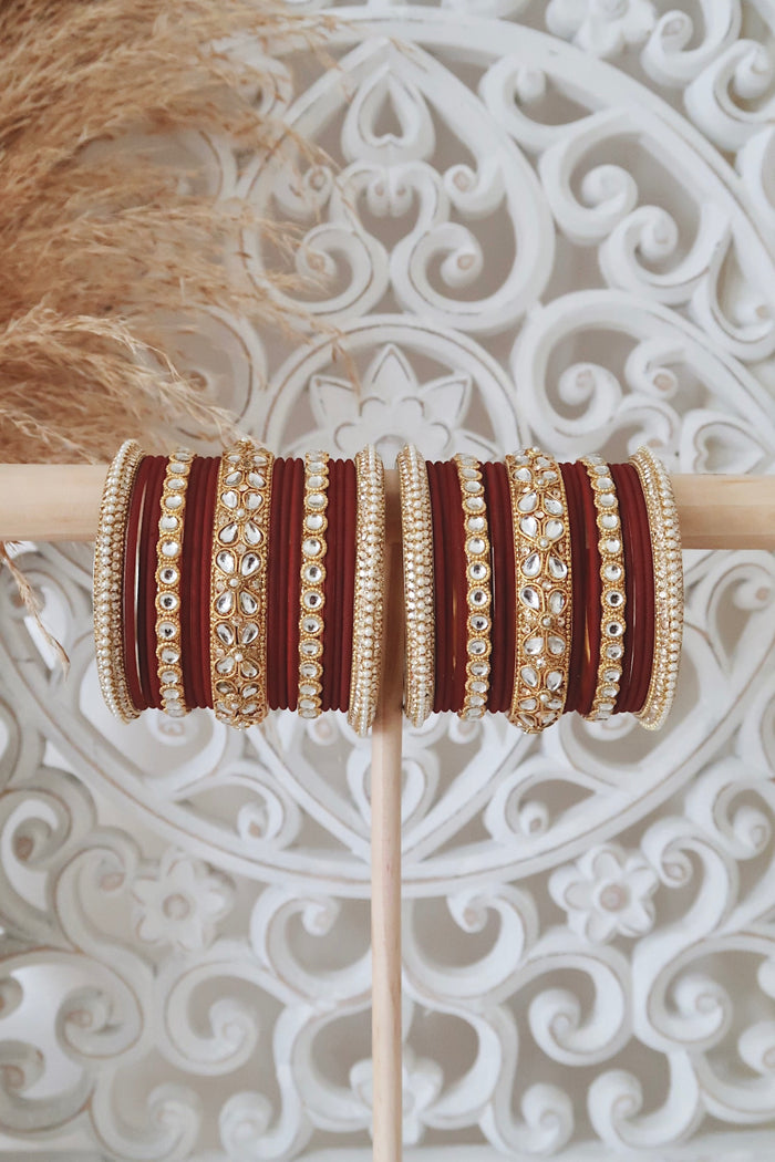 Kundan Bangle Set (Maroon)