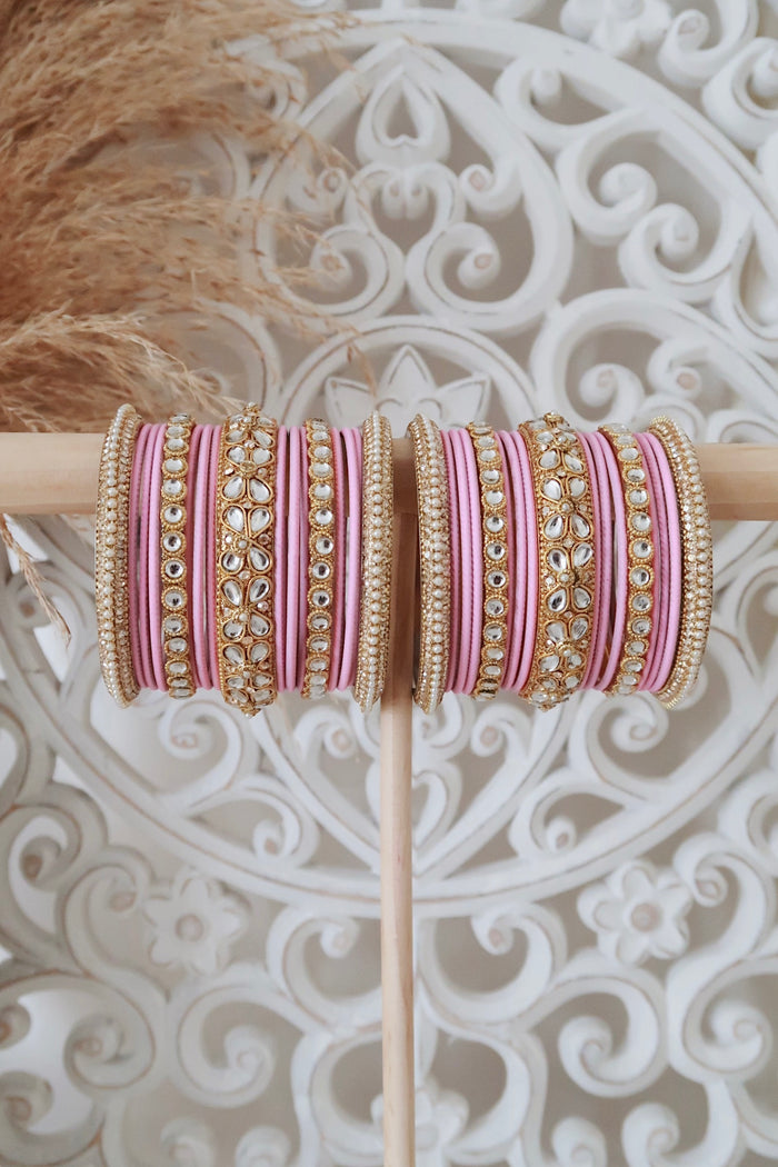 Kundan Bangle Set (Pink)