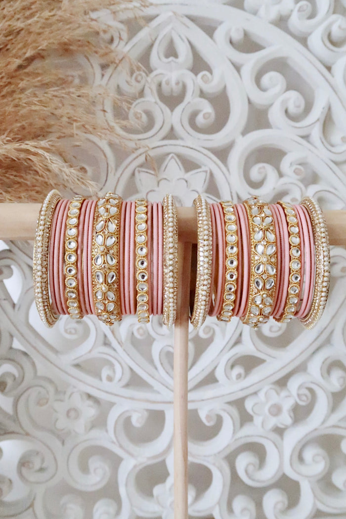Kundan Bangle Set (Peach)
