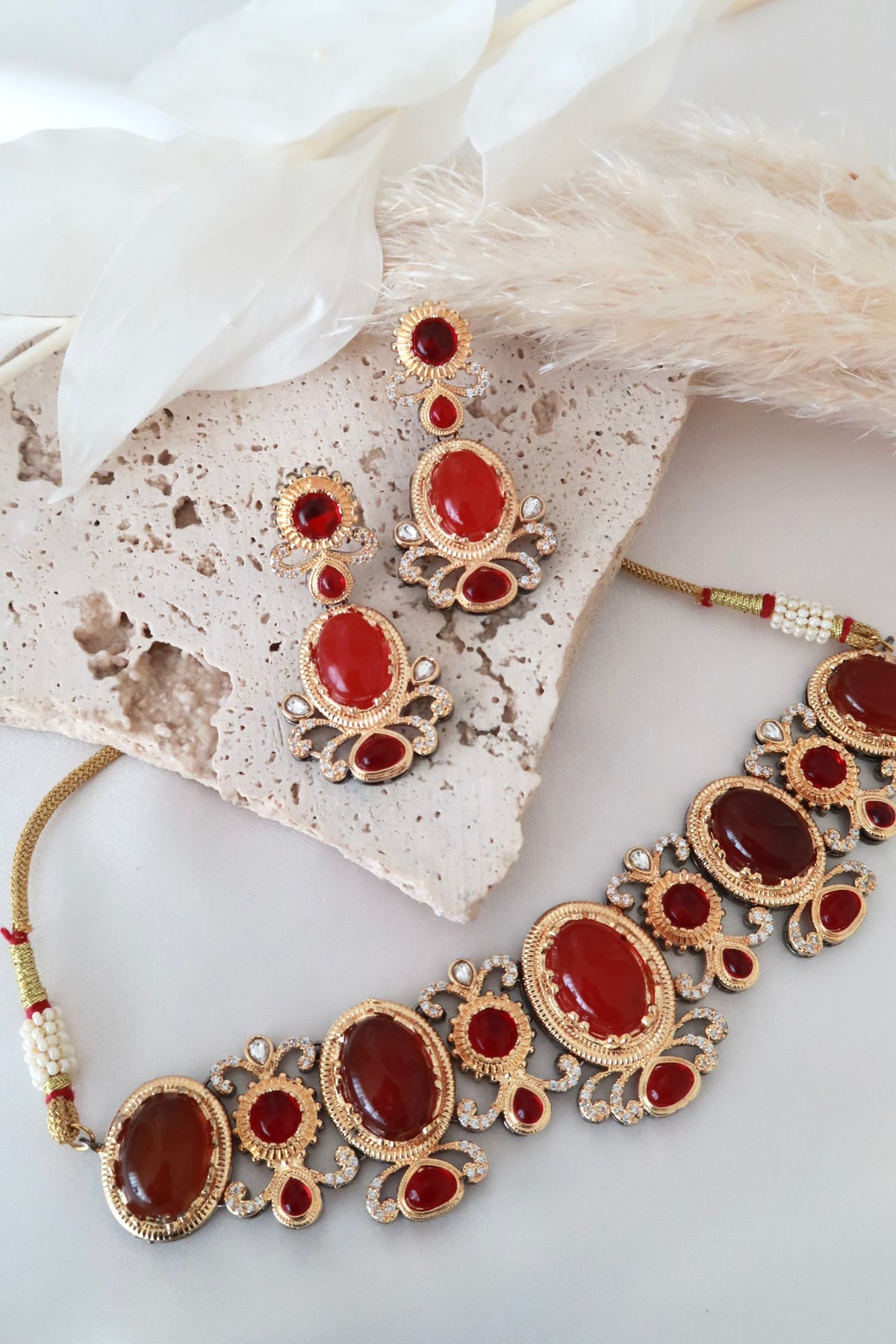 Aarvi Choker Set (Ruby Red)