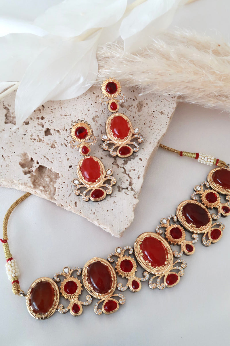 Aarvi Choker Set (Ruby Red)