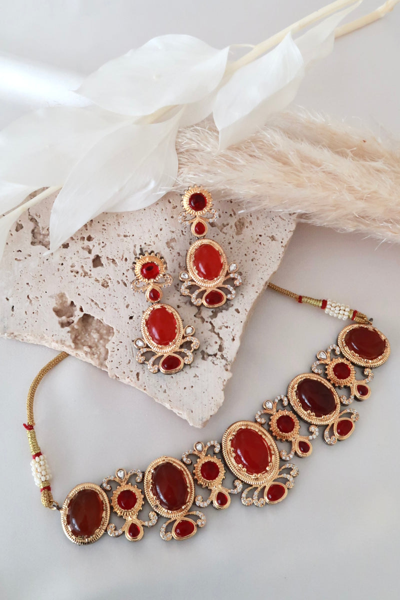 Aarvi Choker Set (Ruby Red)