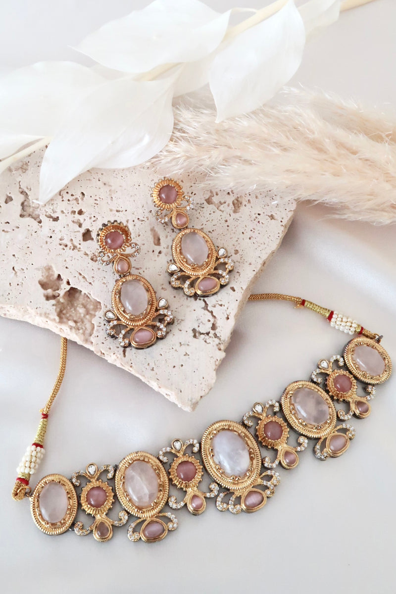 Aarvi Choker Set (Baby Pink)