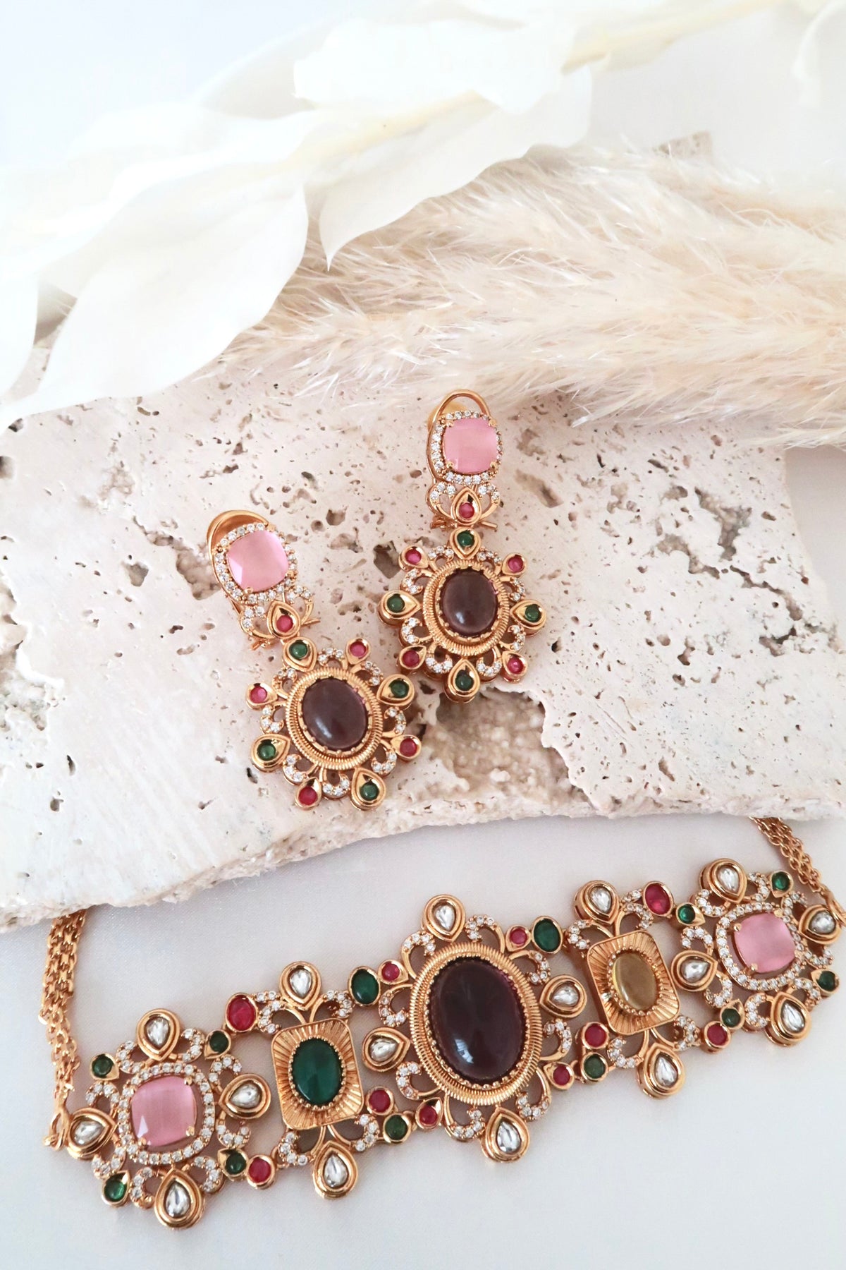 Kiara Choker Set (Purple and Multi)