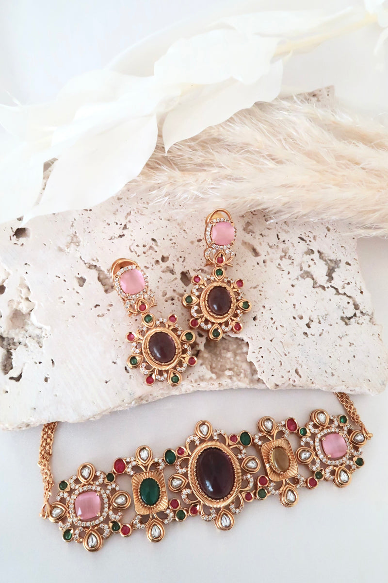 Kiara Choker Set (Purple and Multi)