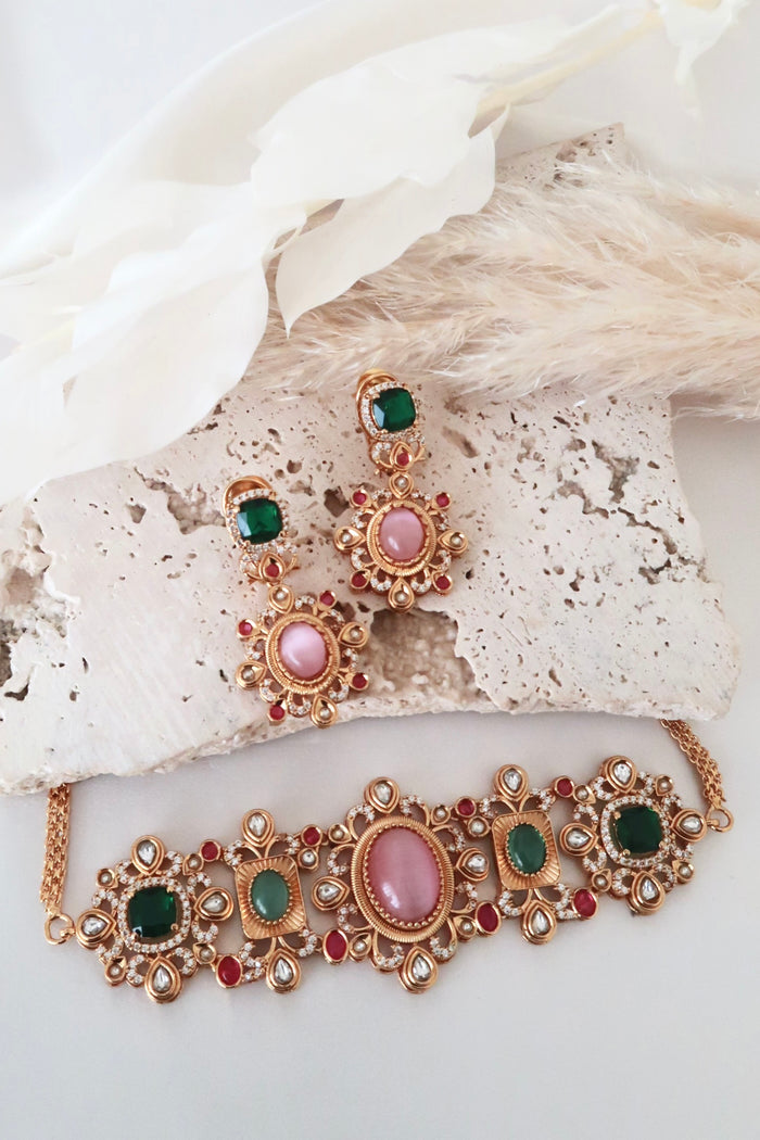 Kiara Choker Set (Pink and Multi)