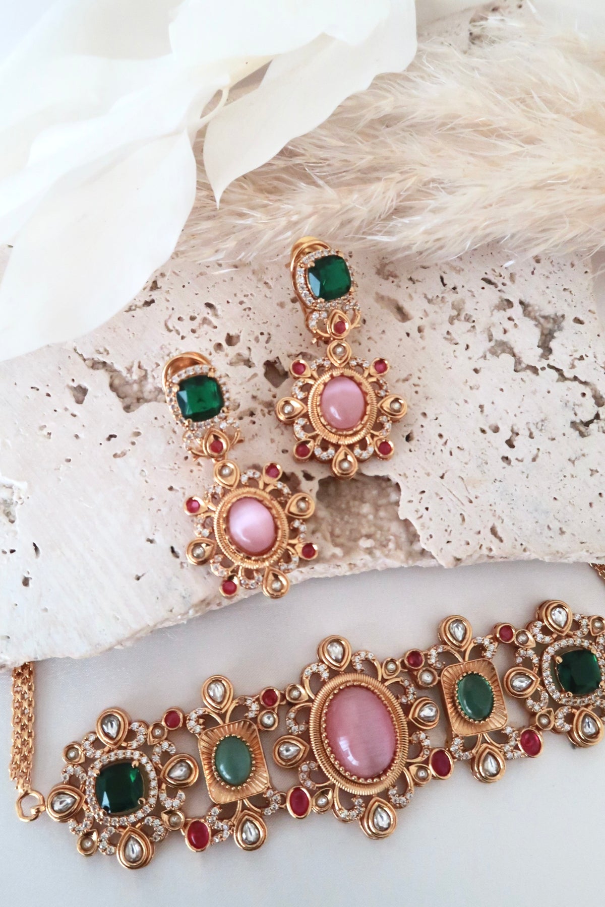 Kiara Choker Set (Pink and Multi)