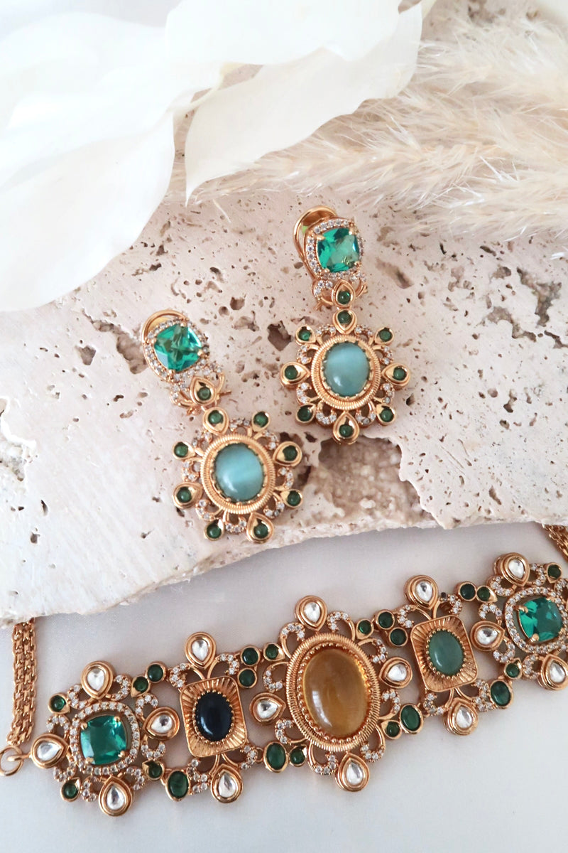 Kiara Choker Set (Blue and Multi)