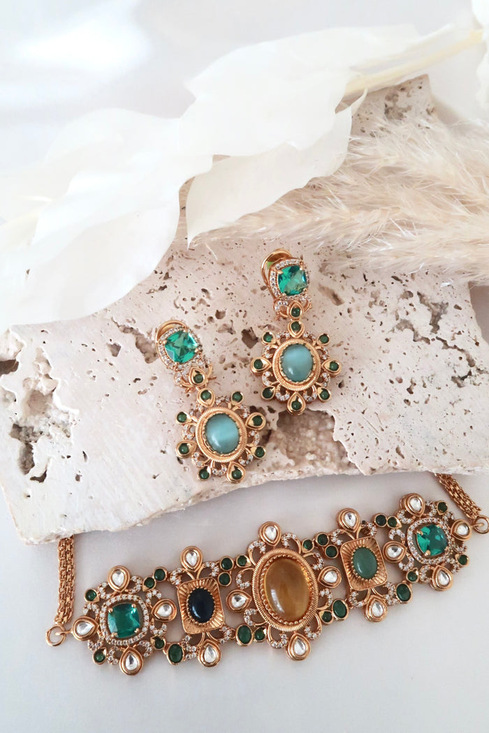 Kiara Choker Set (Blue and Multi)