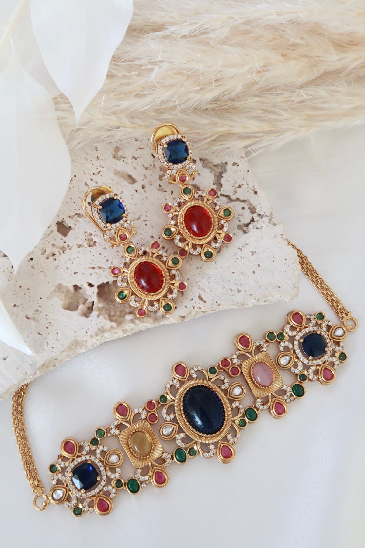 Kiara Choker Set (Navy and Multi)