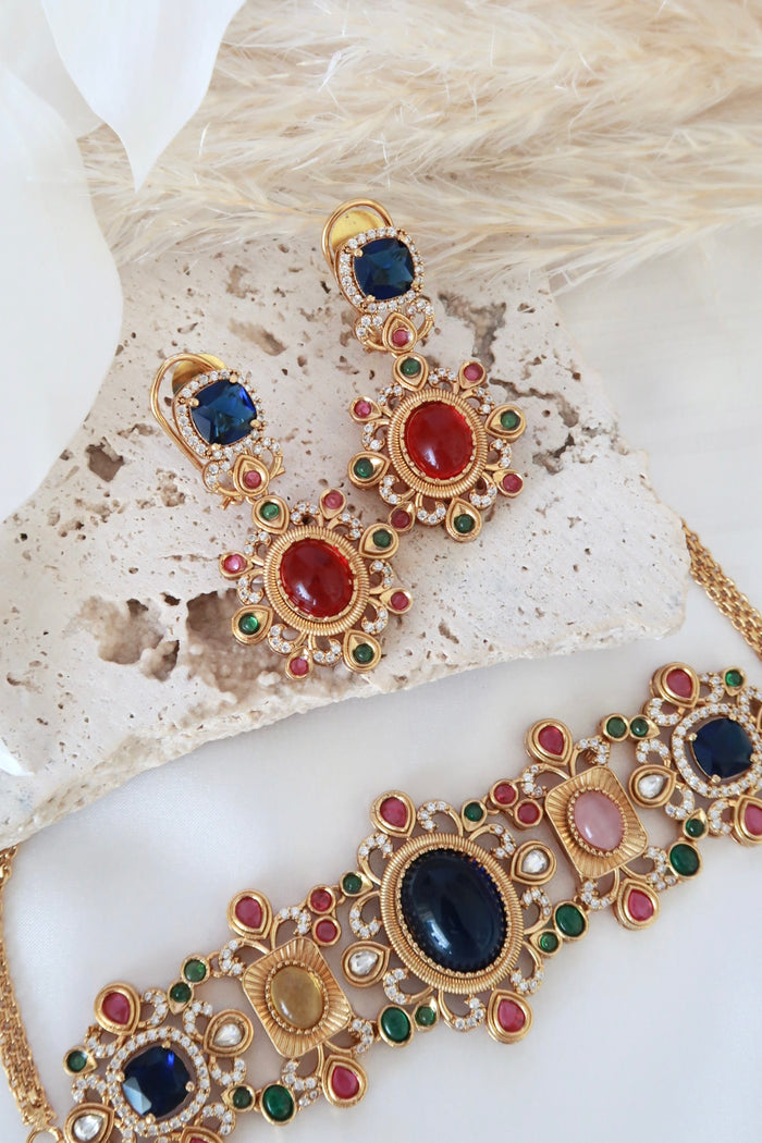 Kiara Choker Set (Navy and Multi)