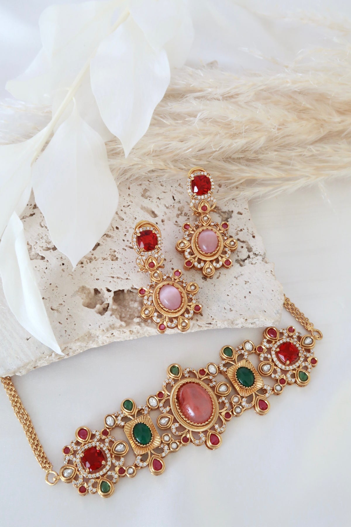 Kiara Choker Set (Pink and Multi)