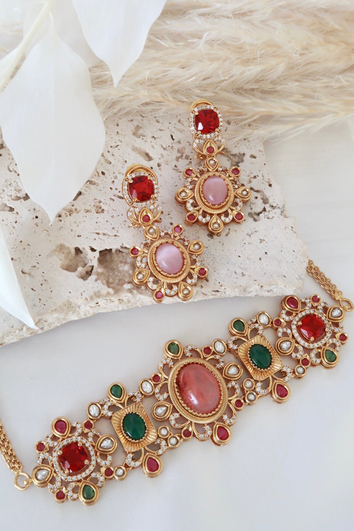 Kiara Choker Set (Pink and Multi)