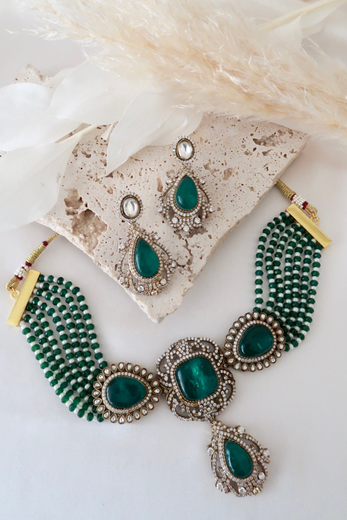 Meira Choker Set (Emerald Green)