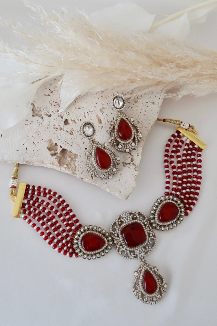 Meira Choker Set (Ruby Red)