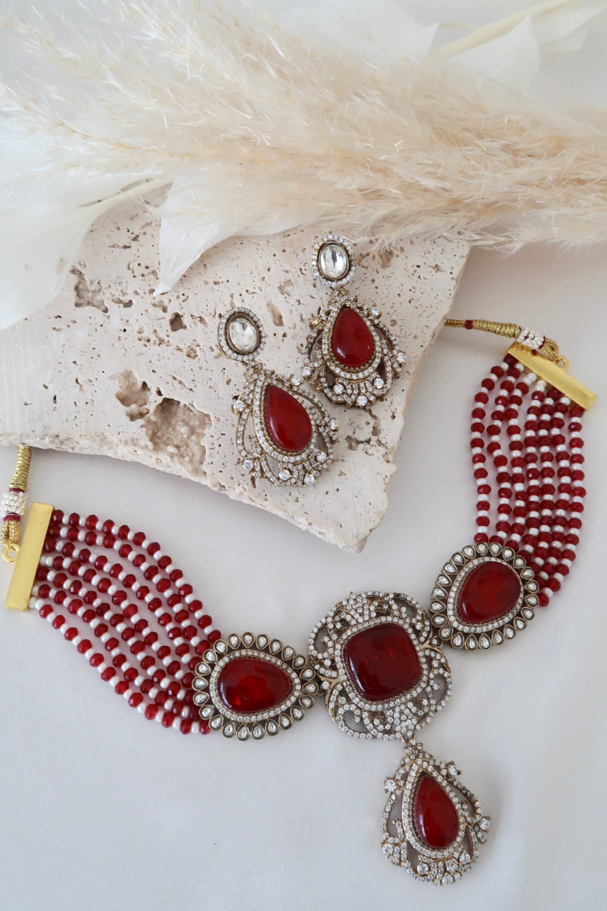 Meira Choker Set (Ruby Red)
