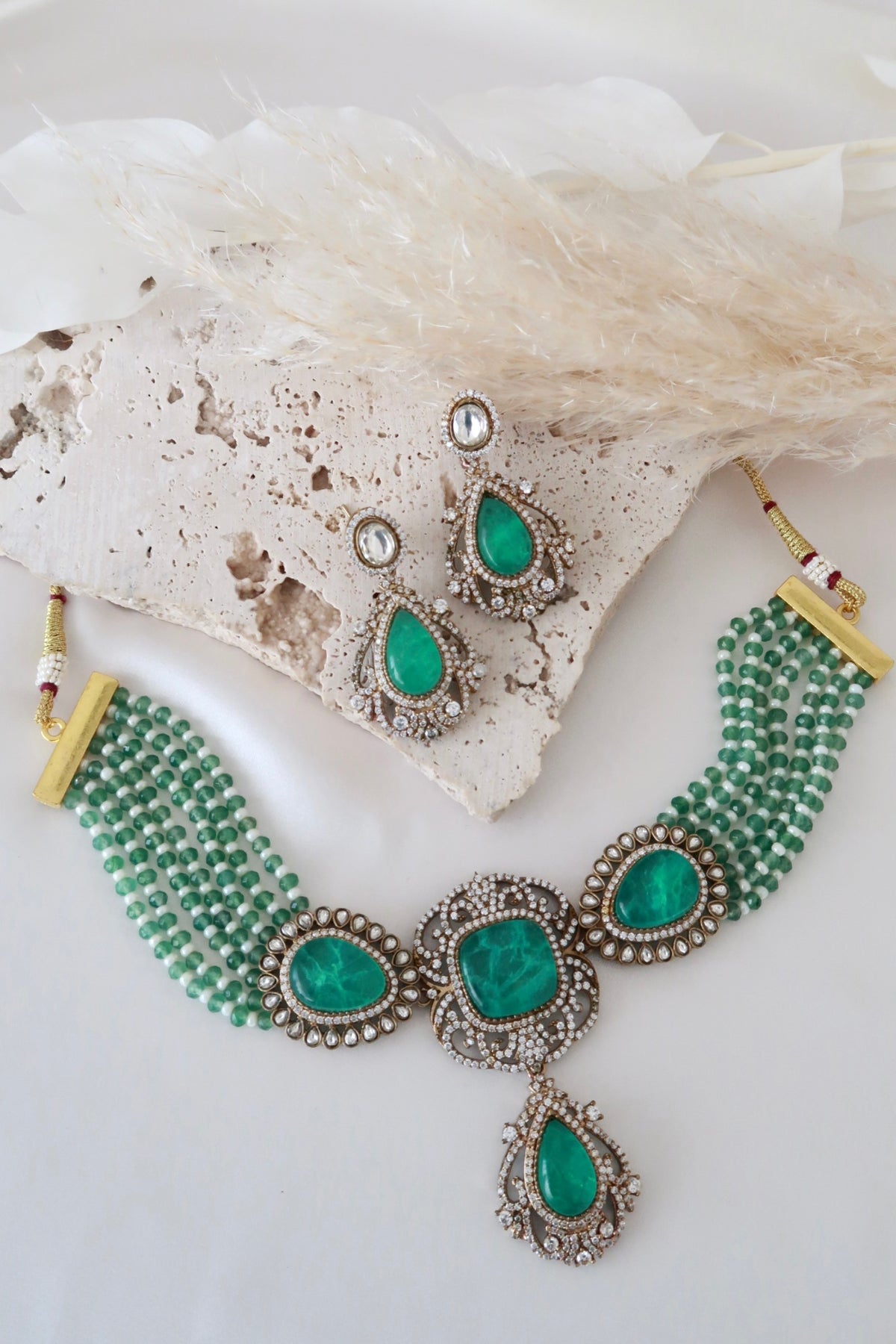 Meira Choker Set (Aqua Green)