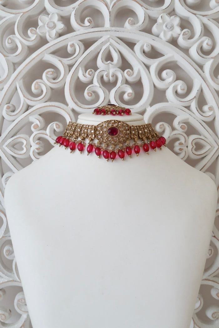 Anchal Choker Set (Fuchsia)