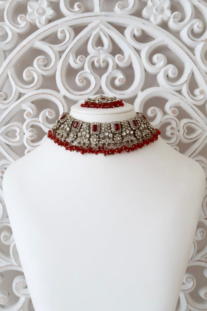 Nia Choker Set (Ruby Red)