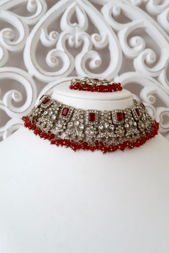Nia Choker Set (Ruby Red)
