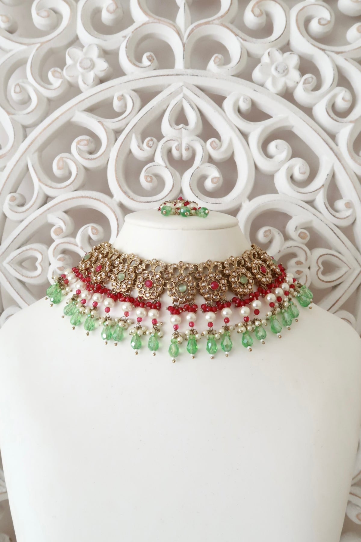 Daneen Necklace Set (Fuchsia/Mint)