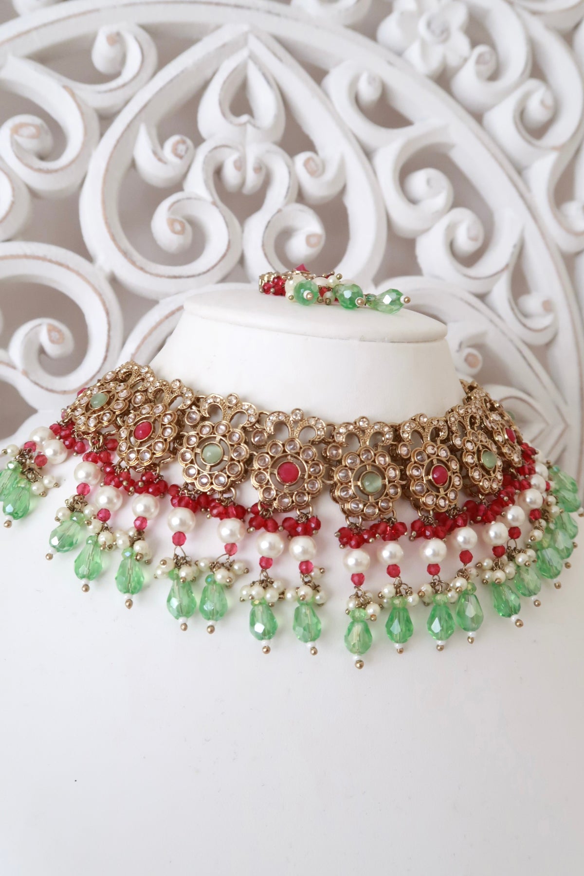 Daneen Necklace Set (Fuchsia/Mint)