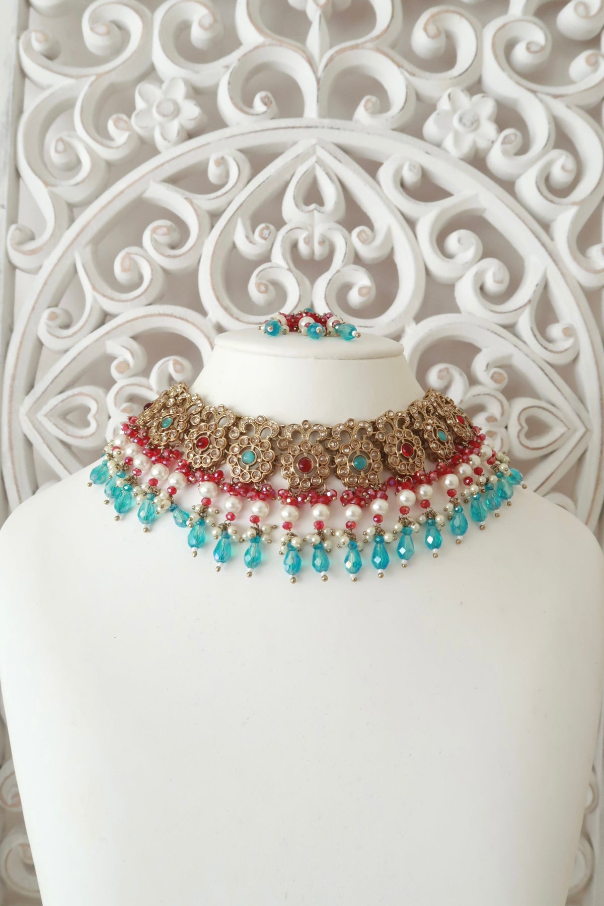 Daneen Necklace Set (Fuchsia/Blue)
