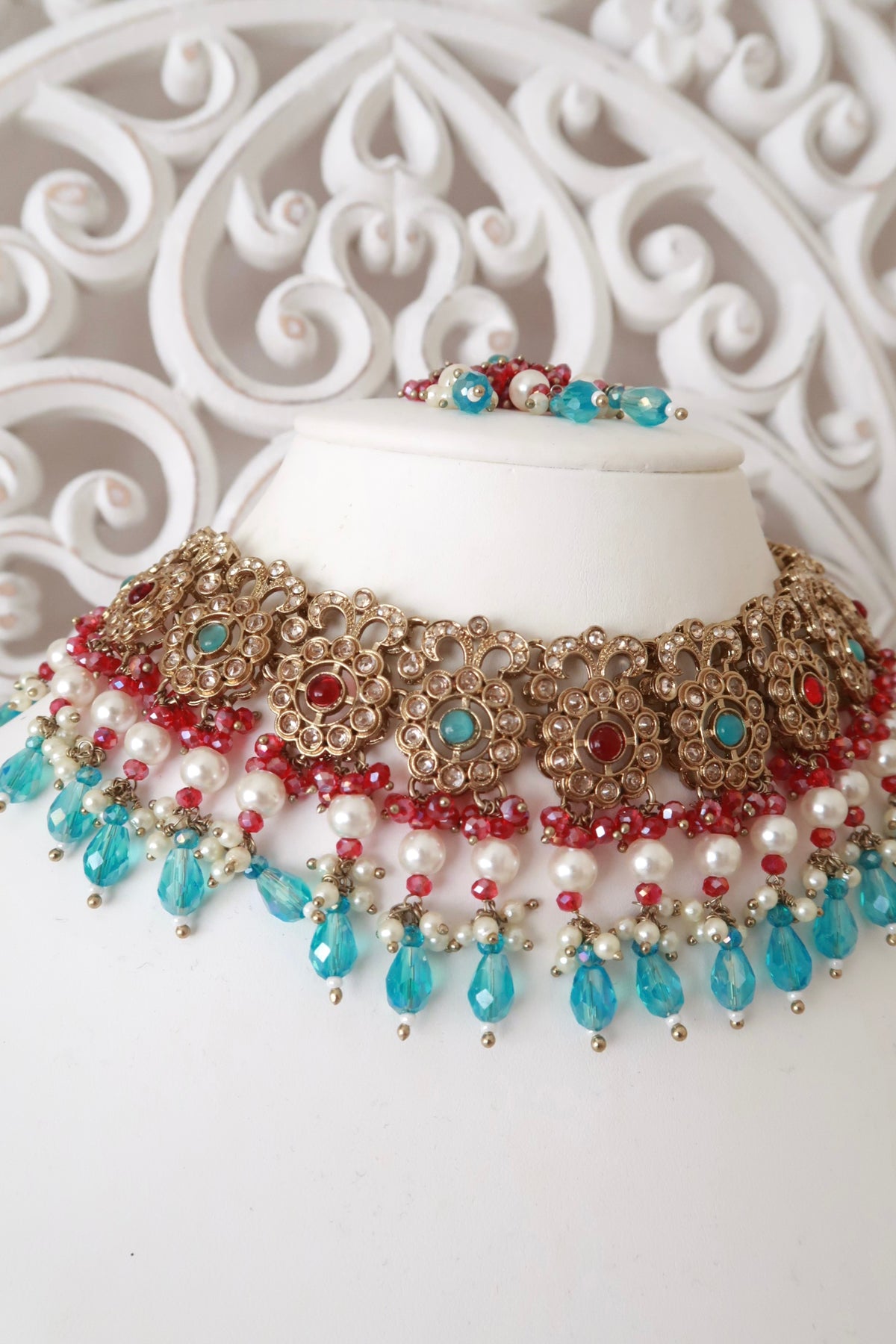 Daneen Necklace Set (Fuchsia/Blue)