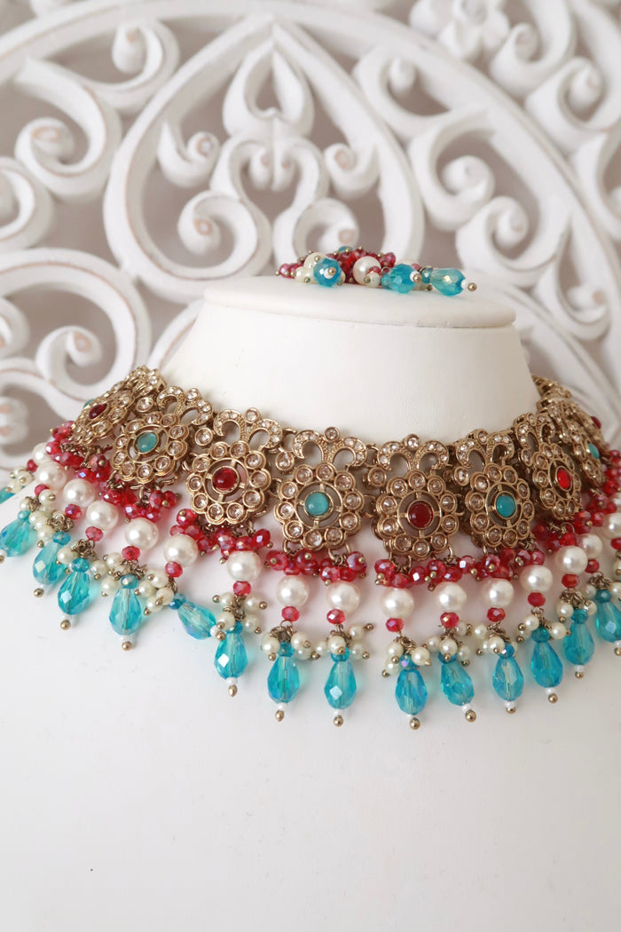 Daneen Necklace Set (Fuchsia/Blue)