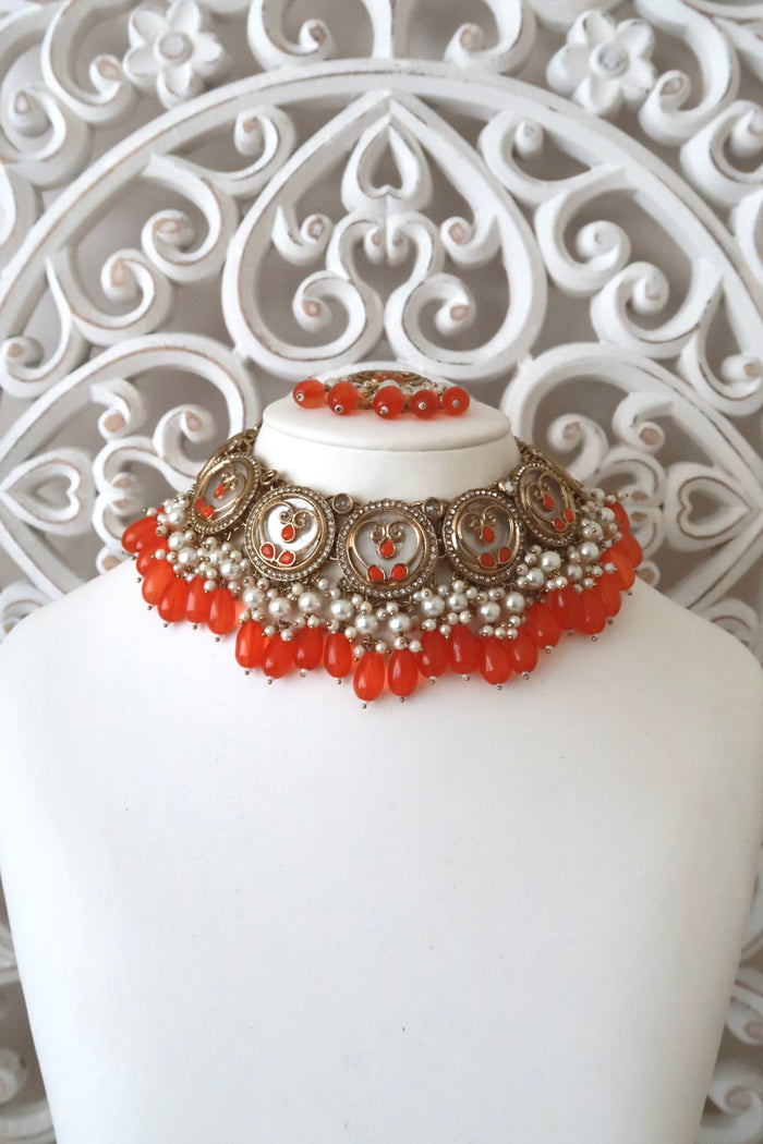 Zariya Necklace Set (Orange)